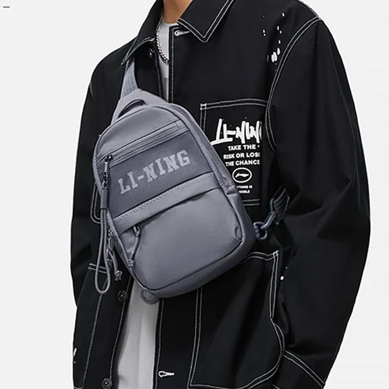 Li Ning Sports Lifestyle Series Sports Casual Polyester Shoulder Crossbody Chest Bag Unisex bags Shadow-Gray ABDT203-1