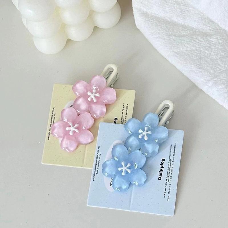 New Y2K Resin Cherry Blossom Hair Clips for Women Sweet High-End Solid Color Duckbill Clip Delicate Temperament Hair Accessory