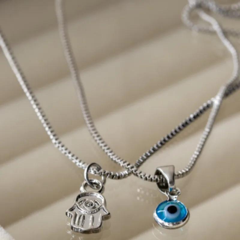 New Dark Wasteland Devil's Eye Palm Necklace Türkiye Blue Eye Necklace Overlapped Street Shoot Y2k Chain