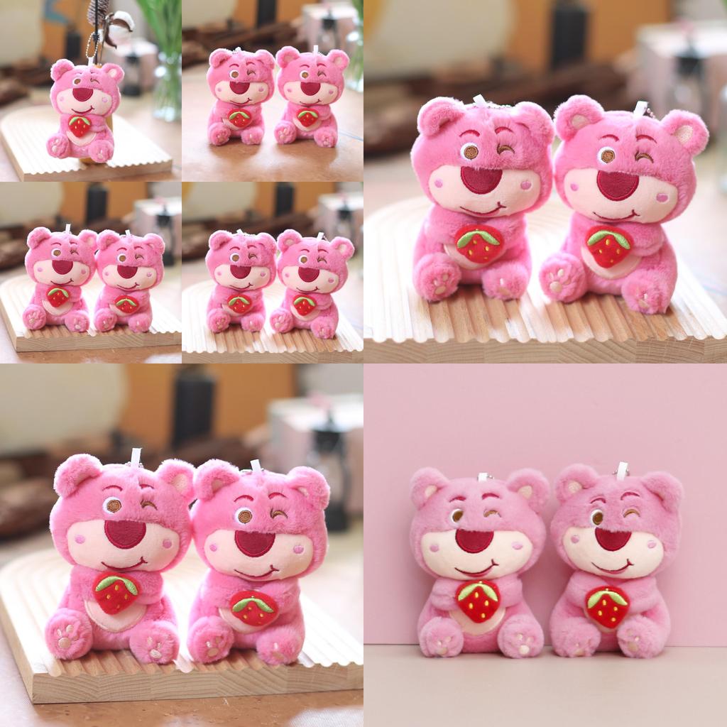 Adorable Pink Strawberry Bear Plush Keychain Soft And Cute Toy For Bag Or Purse Decoration