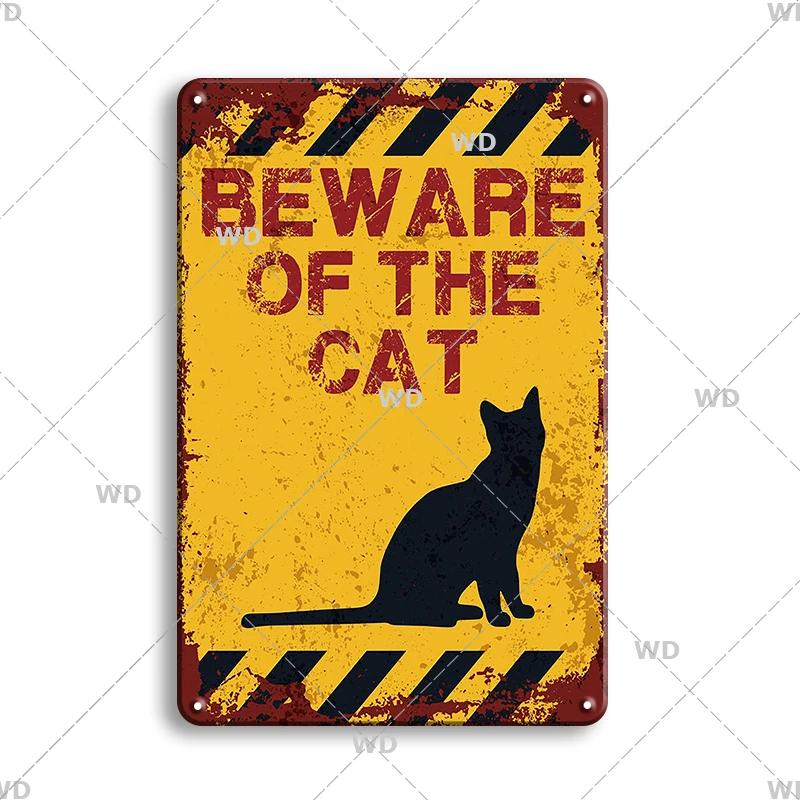 Attenzione Pericolo Cartelli Metallici Attenzione agli Animali Poster Gatto Targhetta Murale Vintage Placca Metallica Pub Bar Casa Pittura Decorazione Man Cave