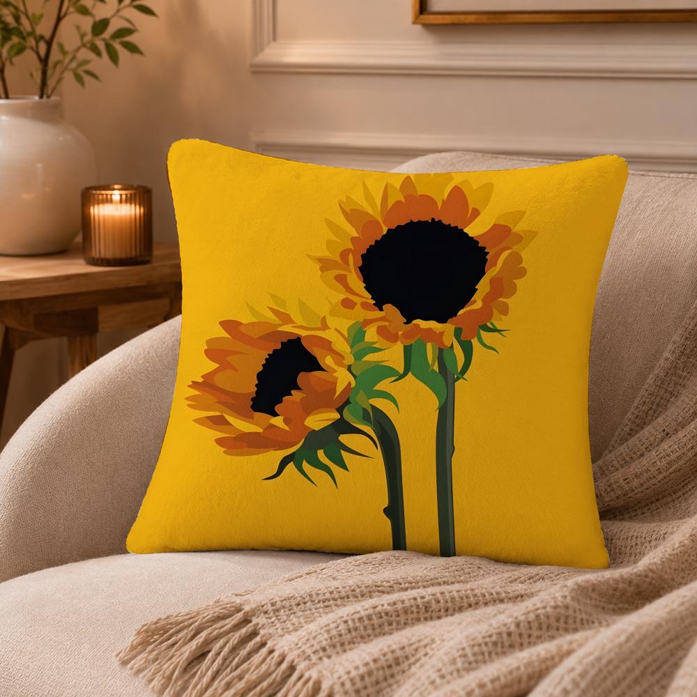 Sunflower Cushion Cover Anti-dustmite Pillowcase Invisible zipper silky short plush Sofa cushion cover