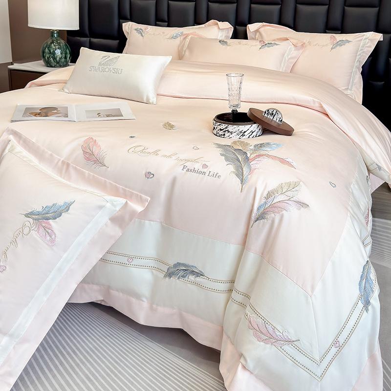 Class A Maternal And Infant Grade 240 Long-Staple Cotton4-Pcs Set Of Pure Cotton Satin Embroidered Quilt Cover, Bed Sheet Skin-Friendly Mattress