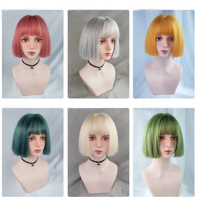 Perucă scurtă în 6 culori Peruci sintetice drepte verzi cu breton pentru femei Perucă Bob scurtă rezistentă la căldură Coafura Bobo Peruci zilnice Anime Cosplay