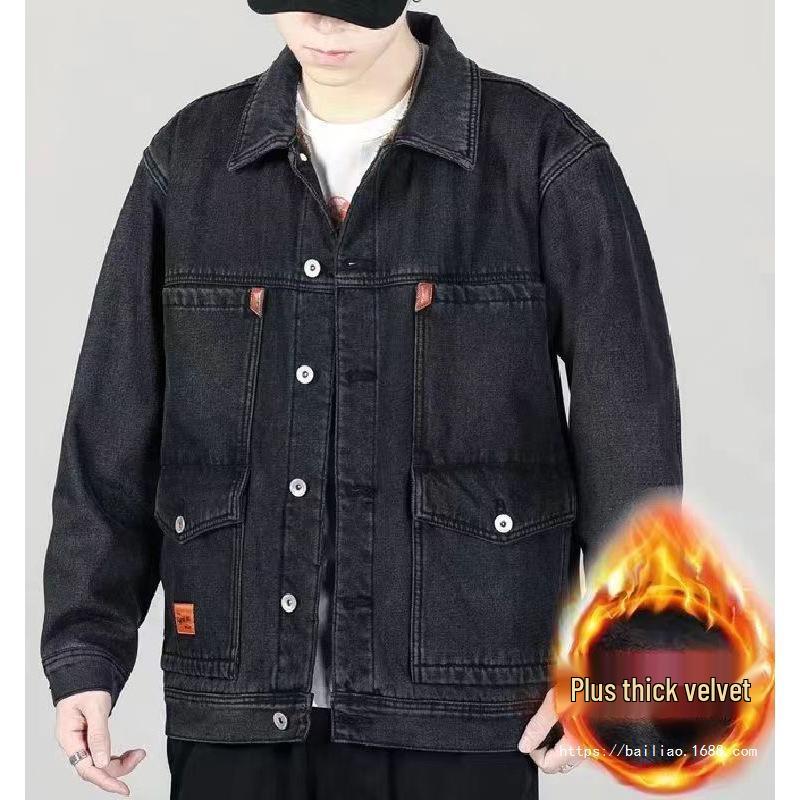 Men's Fleece-Lined Winter Denim Jacket - Thick, Loose Fit, Windproof, Cold-Proof, Wear-Resistant, Multi-Pocket, Plus Size.
