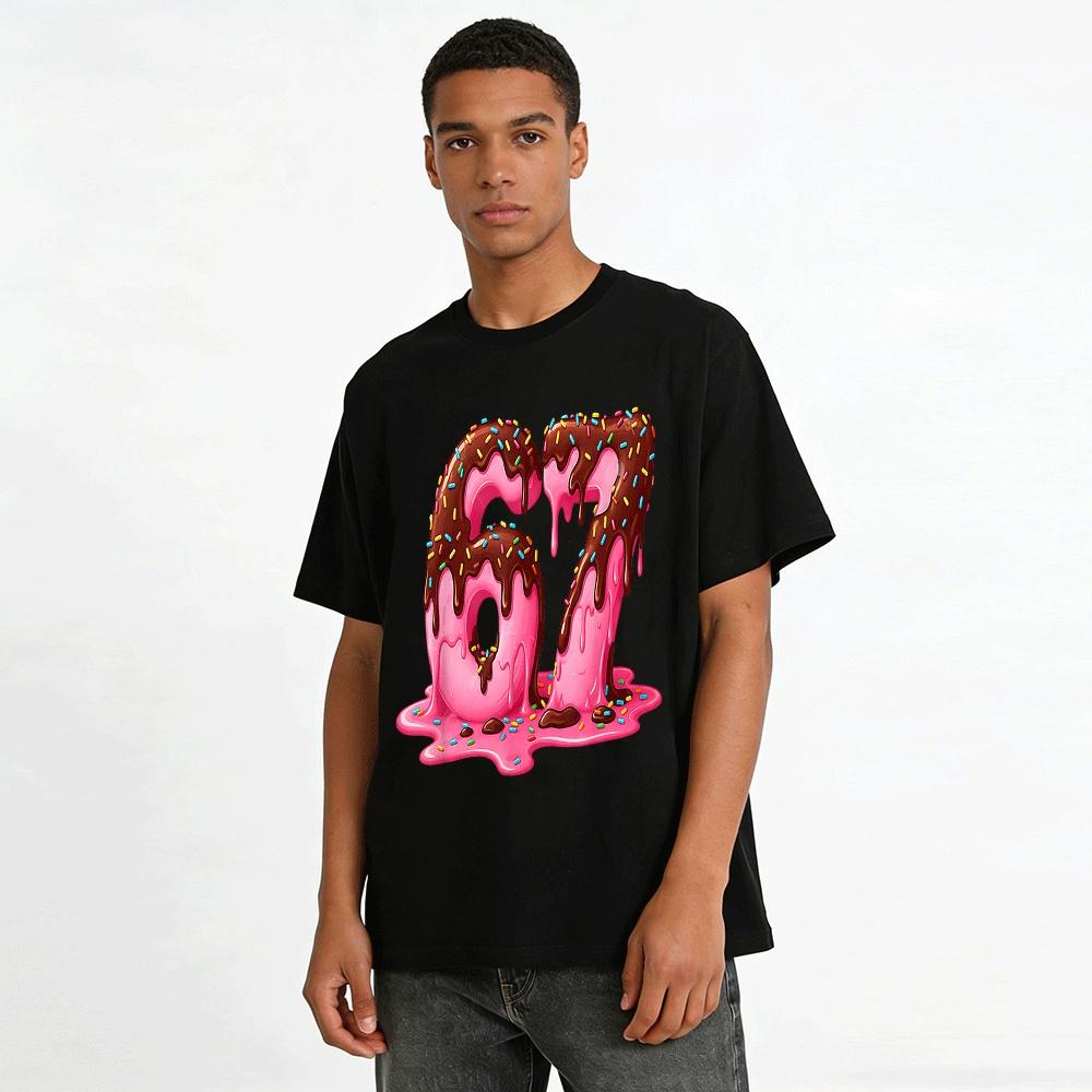 Fun Cool Melting Chocolate Number 67 Print Casual Short Sleeve Top Pure cotton T-shirt
