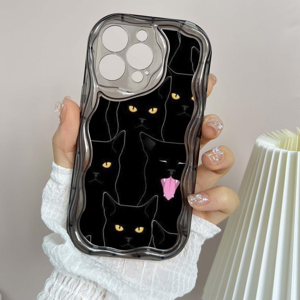 LZ7 Cartoon Cat Cute Clear Soft Wave Phone Cases for iPhone 15 13 Pro Max 12 Mini 14 8 Plus XS Max XR 6 Protection Back Cover