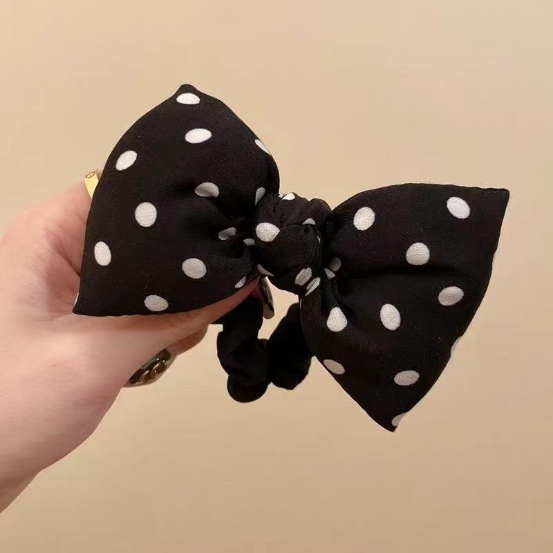 Korean Style Polka Dot Bow Scrunchie, Sweet Cute Hair Elastic for Women & Girls Elegant Hair Accessory for Daily Wear