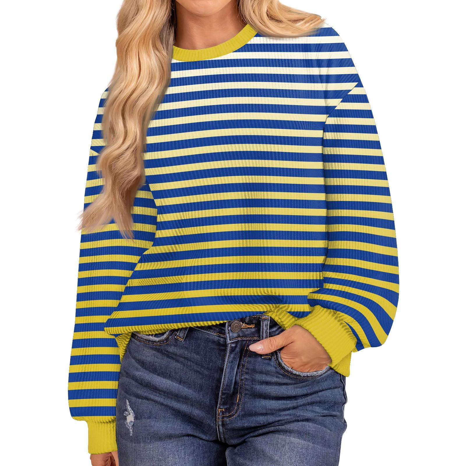 

Женские повседневные свободные туники, топы с круглым вырезом, трикотажные ребристые рубашки с принтом, длинный рукав, пуловер, топ XXL жёлтый