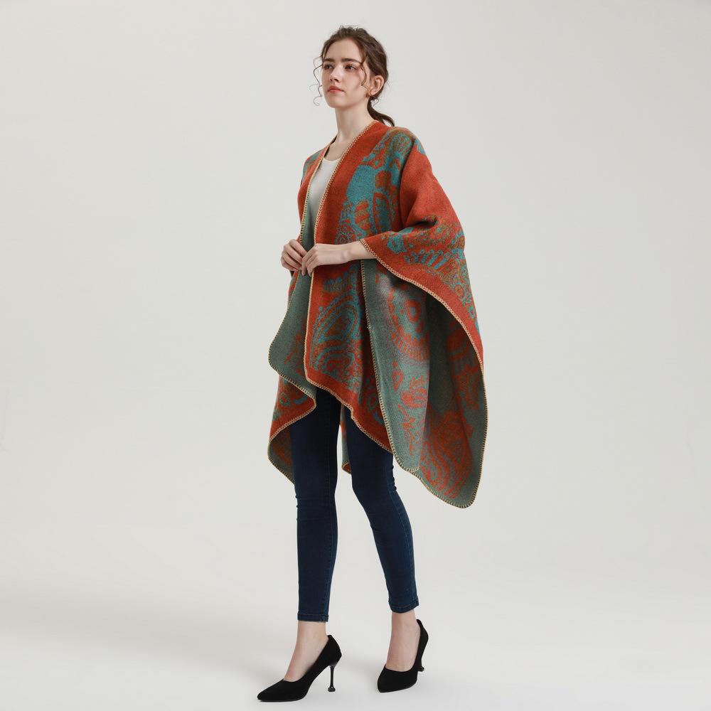 Damen Imitationskaschmir Doppelseitiger Schal: Europäische & Amerikanische Mode, Dick, Warm, mit Schlitzdesign für Frühling & Herbst