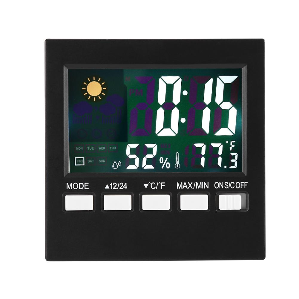 Digital Thermometer Alarm Clock Temperature Humidity Weather Display with Backlight