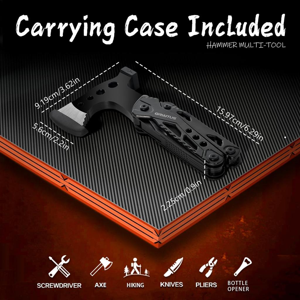 Camping Gifts for Survival Gear with Bottle and Portable Sheath for Hiking and Fishing Multi-Tool Accessories, Men, Dad, 16-in-1 Multi-Tool Axe,