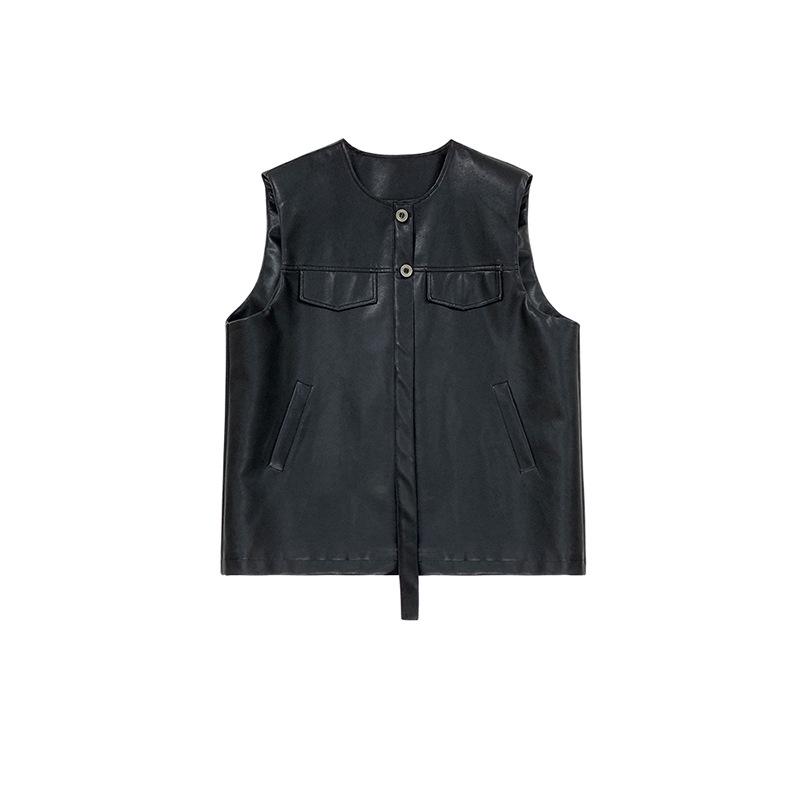 Korean Style Women's PU Leather Vest: Oversized, Sleeveless with Irregular Hem for Fall 2024.