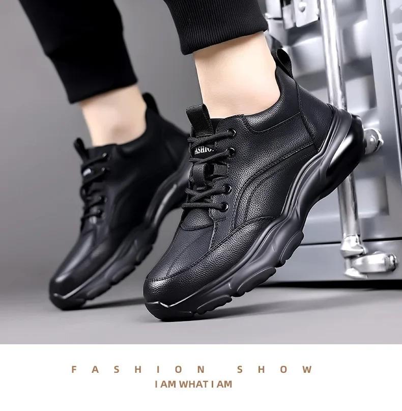 Mode 2024 Neue Designer Schwarze Plateau-Sneaker für Herren Mode Lässig Frühling Herbst Weiche Sohle Rindsleder Schuhe Mann Zapatos De Hombre