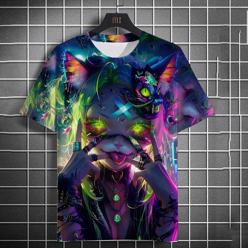 Fashion Men's T-shirt Cartoon Sexy samurai Girl graphic  Summer Casual harajuku streetwear 3D Printed Hip Hop