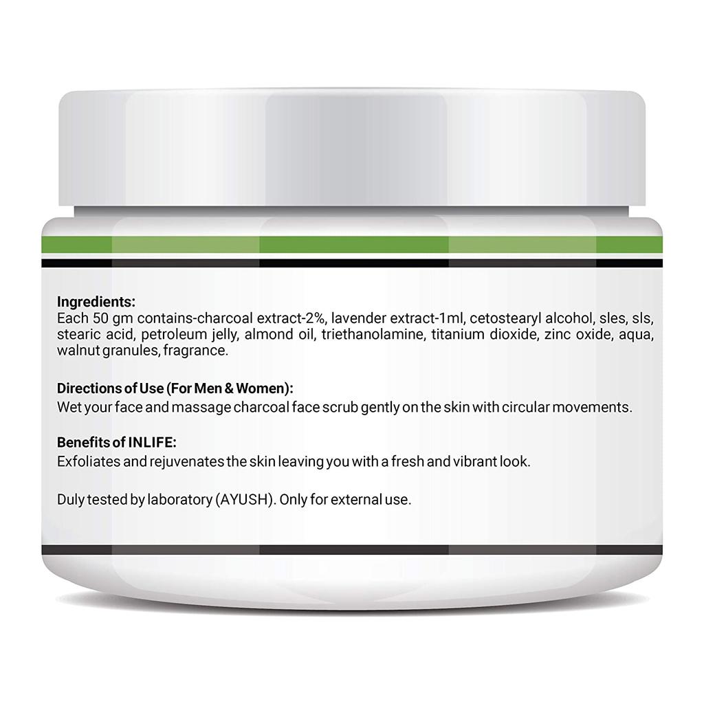 Ansiktsskrubb med kol (100 g), Charcoal Face Scrub, INLIFE