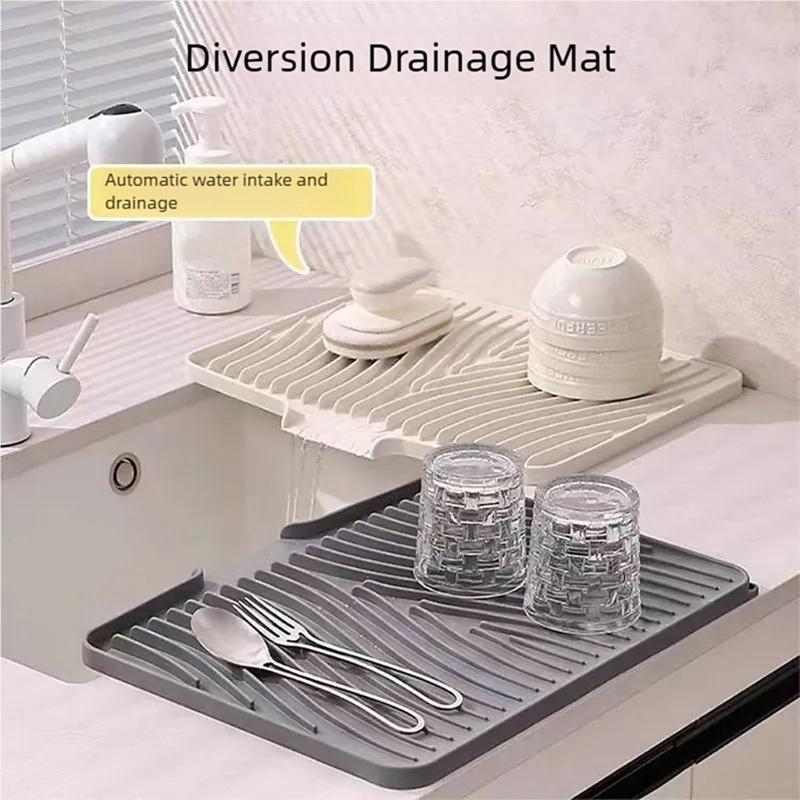 Silicone Draining Mats with Slope Design for Quickly Water Drainage Heat Resistant to 230C Nonslip Base for Dishes
