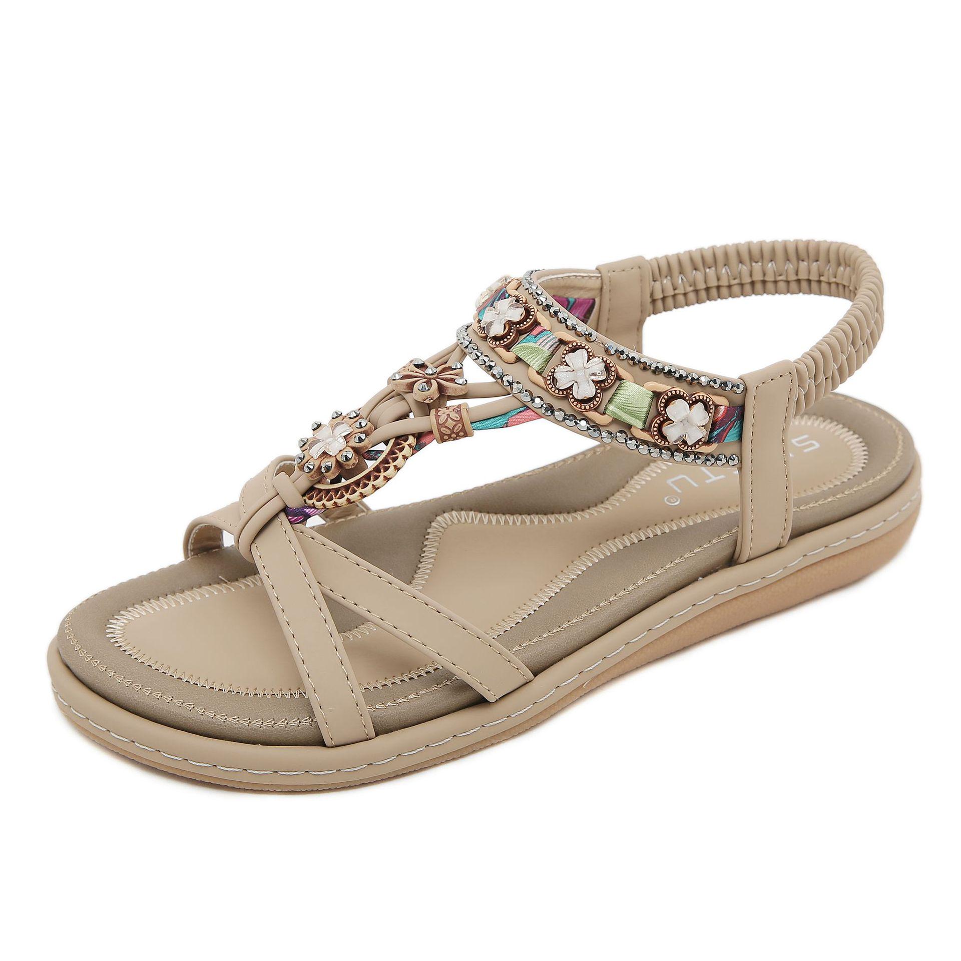 

Women s Summer 2025 Cross-Strap Pomesia Rhinestone Comfortable Beach Sandals EU 40 абрикосовый