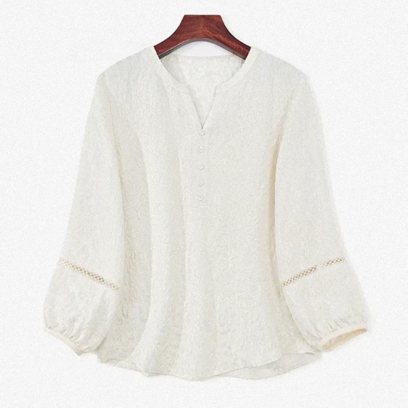 Silk top women's casual T-shirt  dress new hollow mulberry silk shirt can be matched with pants