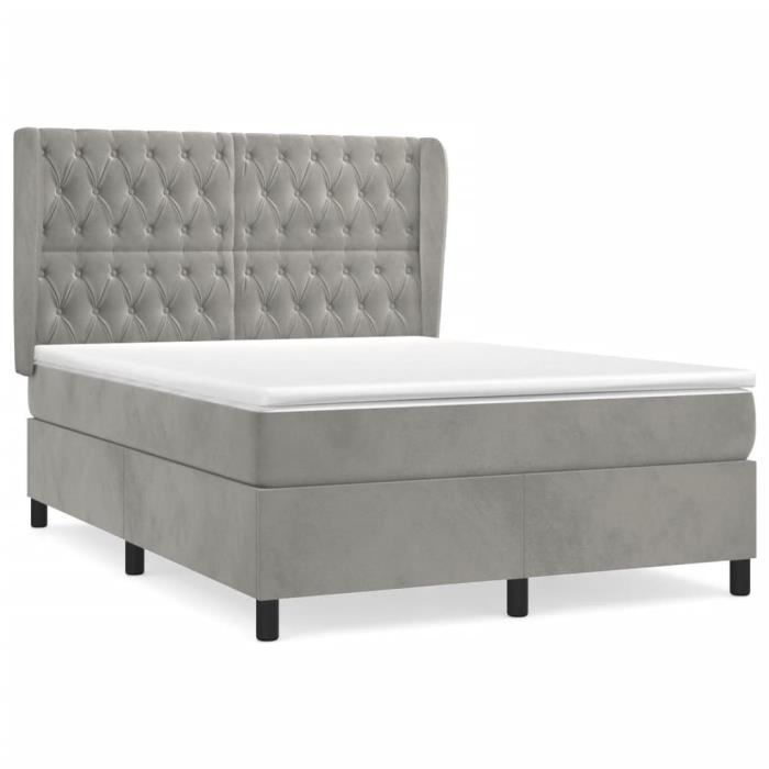 VidaXL Divan Bed and Mattress Light Grey 140x190cm Velvet - Model 3129387