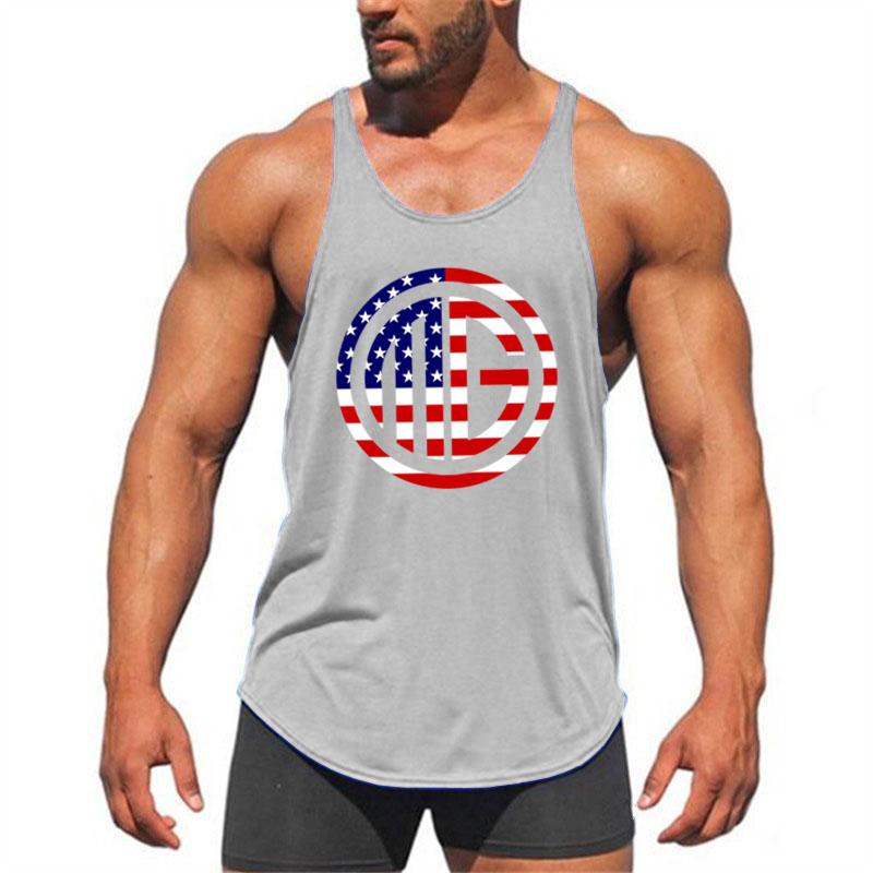 Beach and Surfing Vest Round Neck Sports Training Fitness Tank Top Men's Cotton Muscle Bodybuilding Stringer Singlet Comfortable