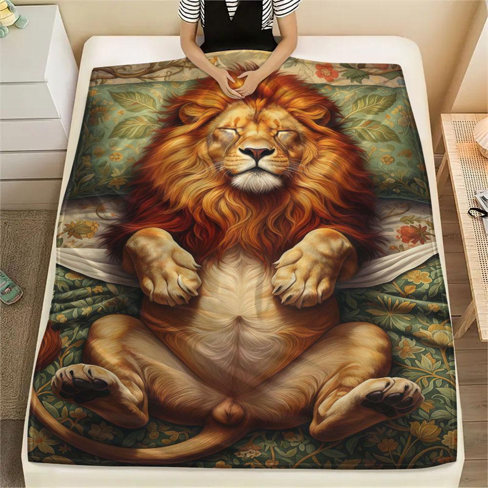 1Pc Sleepinganimals Print Flannel Blanket, High quality Comfortable for All Seasons, Home Decor, Warmth and Comfort, Perfect for Christmas Gifts