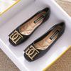 41-43 Large size black single shoes women's flat bottom spring 2025 new shallow mouth versatile soft leather square head beanie shoes
