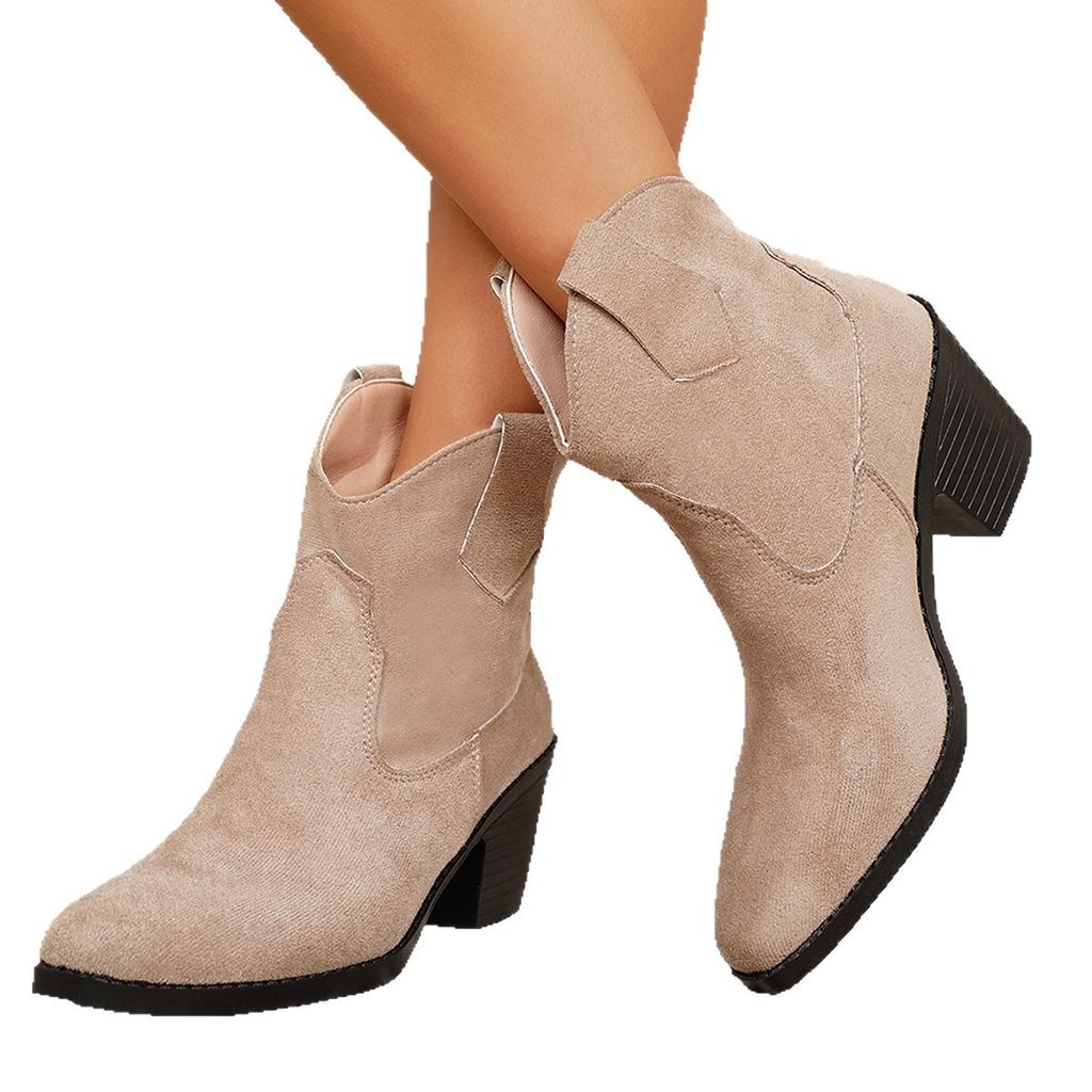 Autumn and winter short boots round head thick heel solid color splicing large size - Martin boots retro women's boots