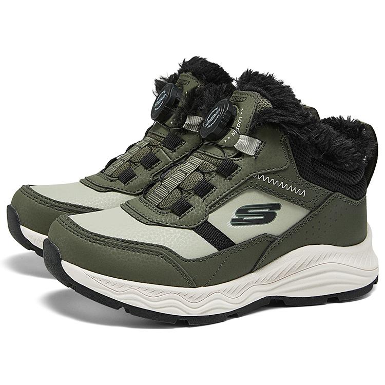 Skechers Kids Comfortable Soft Versatile Knob Fleece Warm Wear-Resistant Non-Slip High-Top Boots Kids boots Olive-Green 405301L-OLV