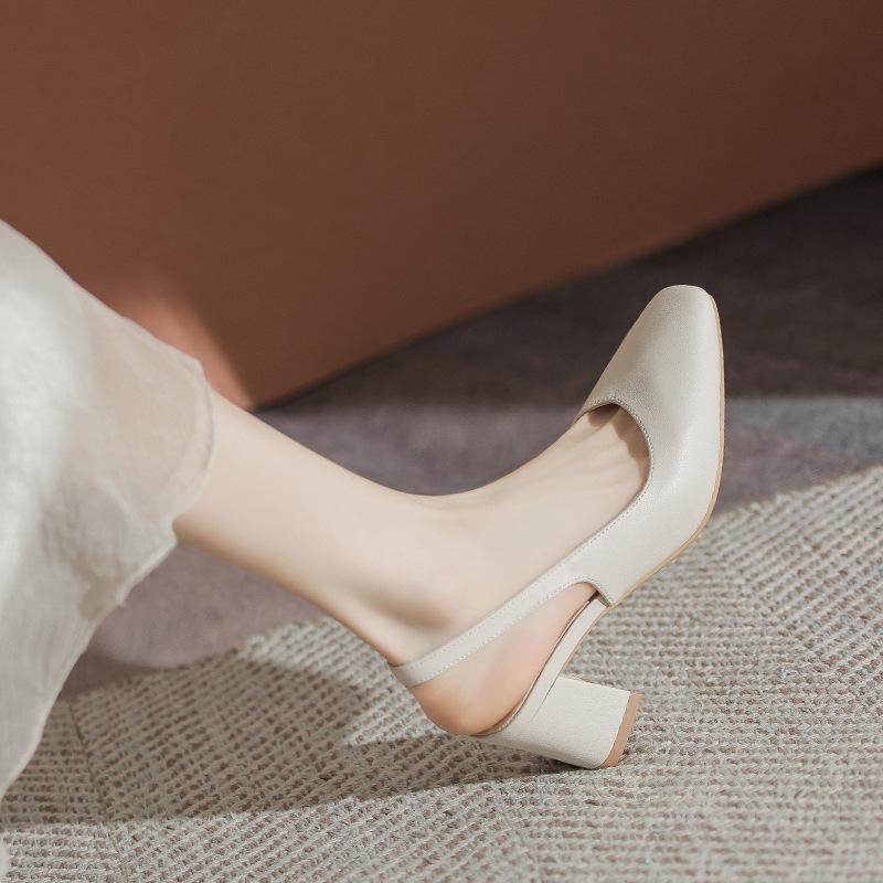 Fashion Casual Fashion High Heels Pumps Slingback Comfortable Shoes Large Size 41 Khaki White Women's Heel Office Party Wedding Shoes