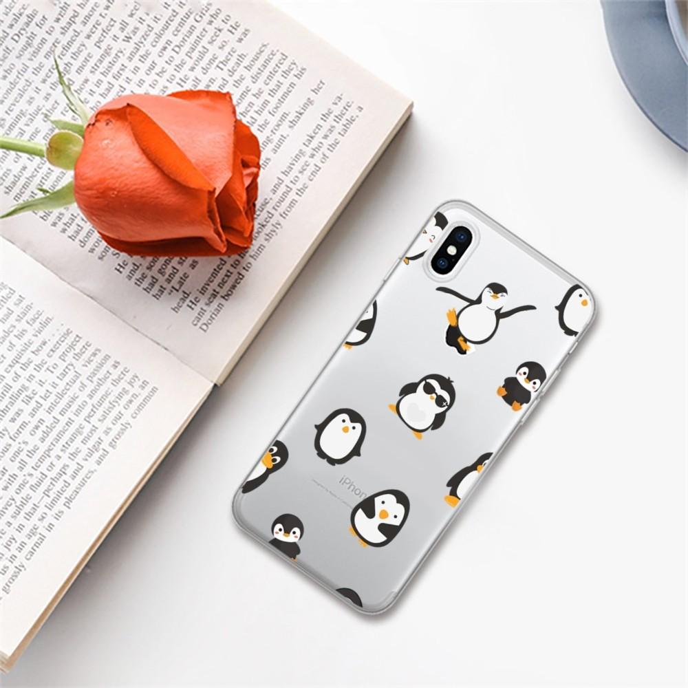 Pingwin kawaii cartoon etui na telefon iPhone 15 13 14 Pro Max XS XR 12 11 Pro 13 Mini 6 7 8 Plus miękka przezroczysta tylna obudowa
