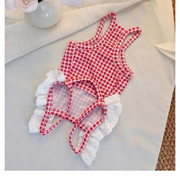 Cute Style Pet Belly Wrap Clothes Four Legged Checkered Printed Dog Clothing Breathable Jumpsuits for Cats