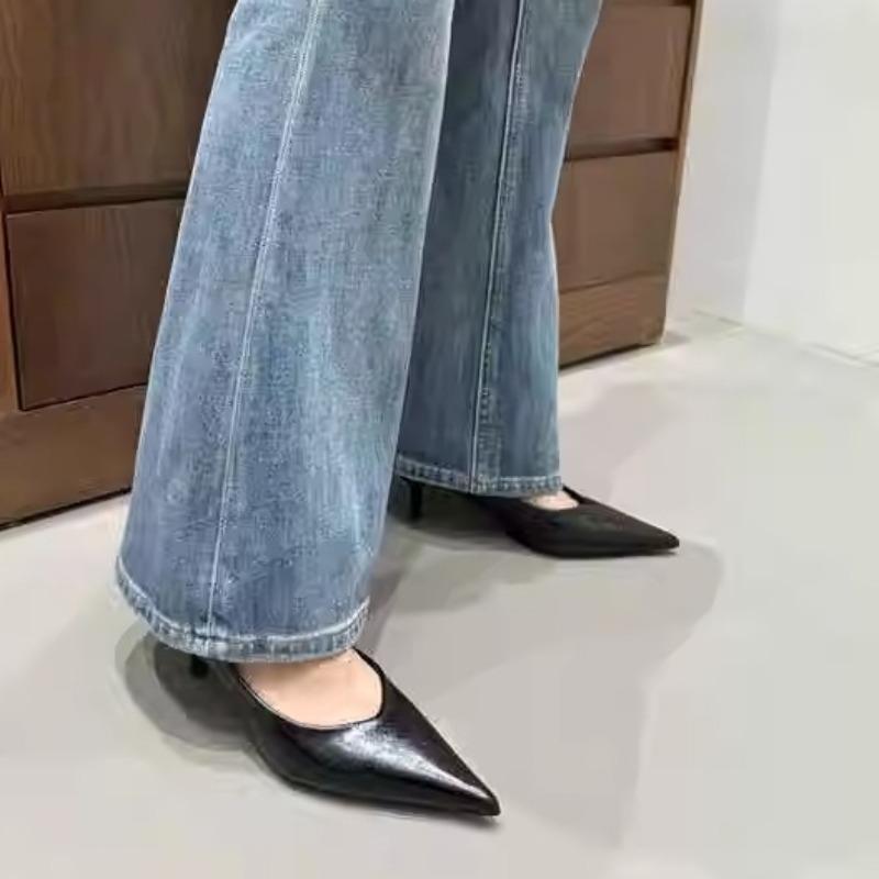 Autumn New Thin Heel Single Shoes Women's Fashion Pointed Head Shallow Mouth Leather Anti-slip Wear-resistant High Heels