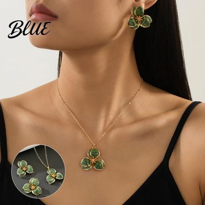 Minimalist Jewelry Set 2Pcs/Set Women Enamel Flower Charm Adjustable Beautiful