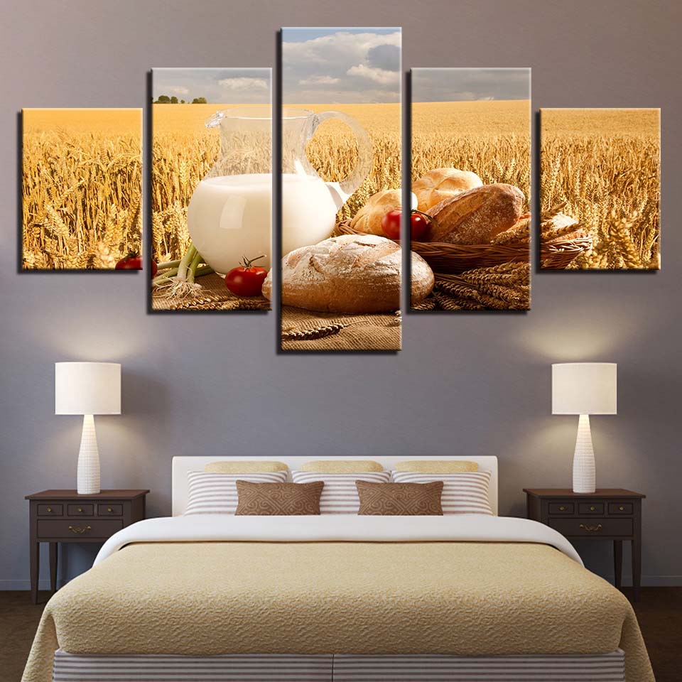 HD Modern Wall Art Posters Pictures Home Decoration 5 Panel Straw Milk Bread Living Room Printed Painting On Canvas