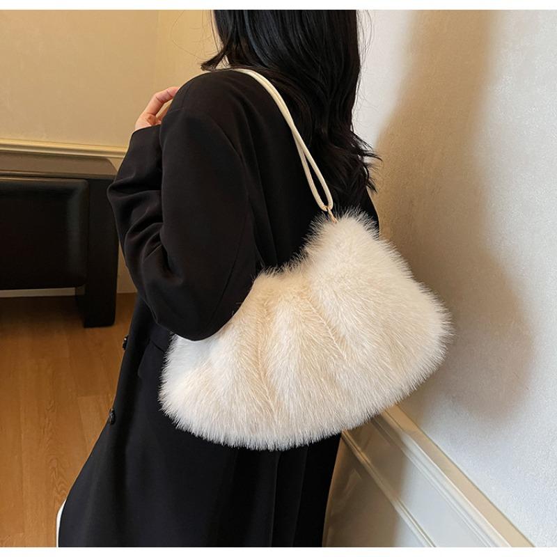 Zaino Foderato in Pelliccia con Singolo Spallaccio, Piccolo e Chic, Perfetto per Tutte le Occasioni, Borsa Tote Morbida e Soffice