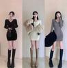 2026 Spring/Autumn Women's Slim-Fit Knit Dress - Hip-Hugging Inner Layer Sweater with Short Skirt Design