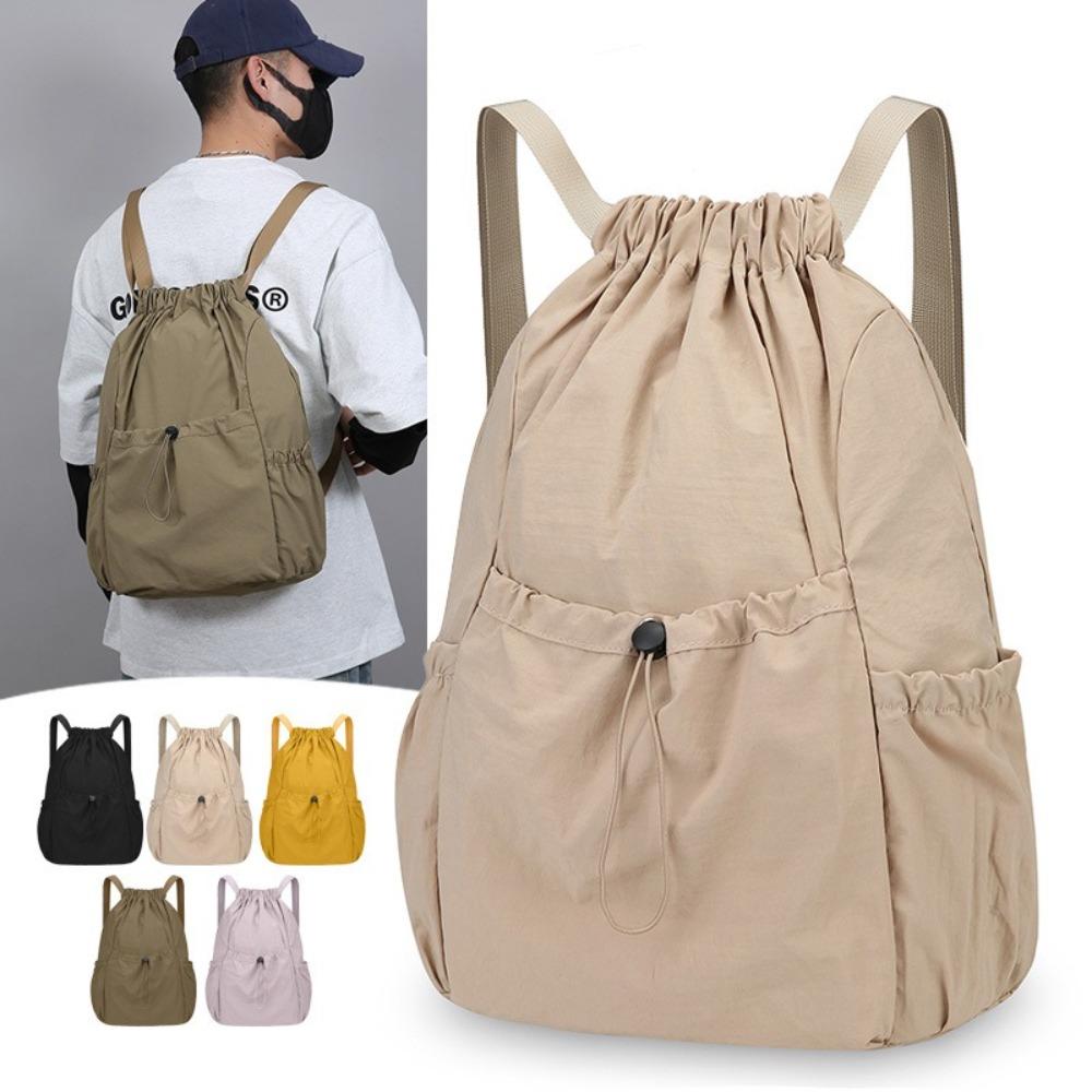 Solid Color Travel Backpack Lightweight Student Schoolbag Simple Drawstring Backpack  Men