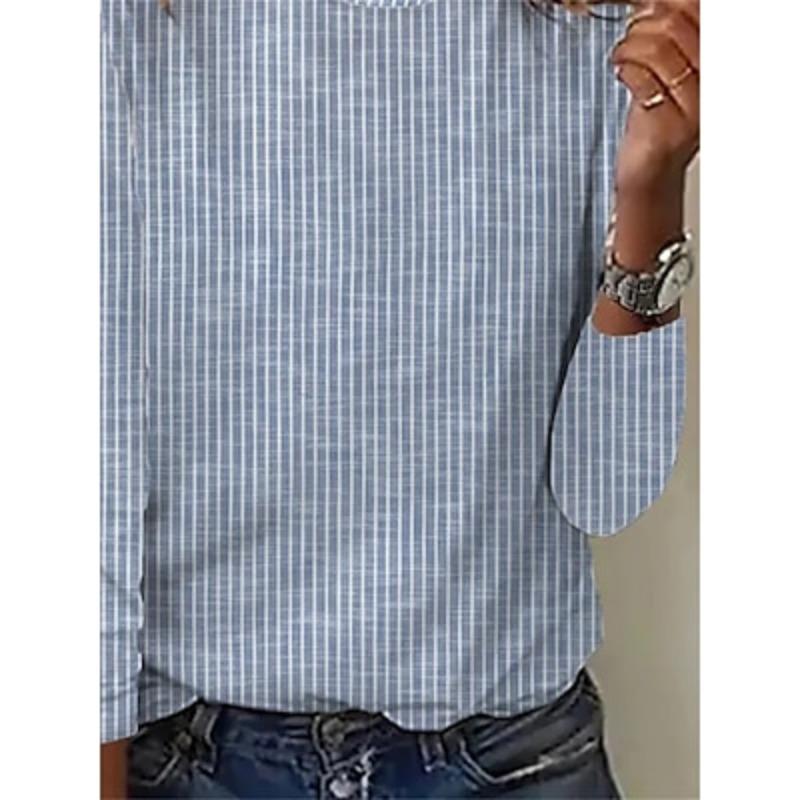 Women's T Shirt Tee Striped Print Daily Weekend Basic Long Sleeve Round Neck Pink Fall & Winter