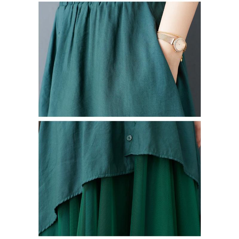 DIMANAF 2025 Printemps Été Grande Taille Femmes Nouvelles Jupes Vintage Élastique Dentelle Asymétrique Jupes Amples Taille Haute