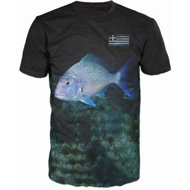Men's Retro Fishing T-shirt 3D Printed Casual Short Sleeve Loose Men's T-shirt Sportswear
