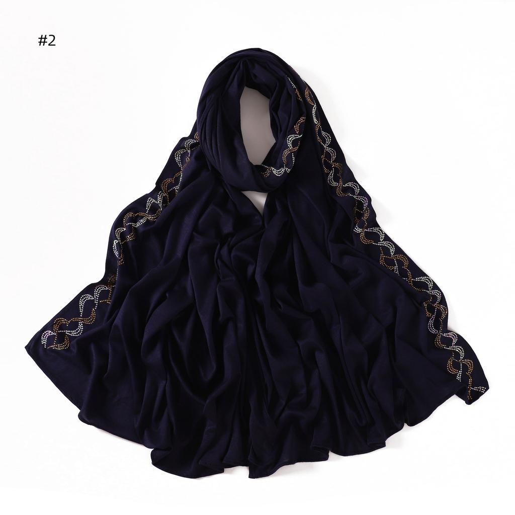 New Rhinestone Hijab for Women Gold Silver Diamond Muslim Headscarf Soft Breathable Jersey Wrap Eid Ramadan Fashion Accessories