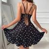 Summer Sleeveless Women Nightgown Sexy Ruffle Hem Back Cut Out Sleepwear Heart Print Nightdress V-neck Pajamas Dress Nightwear