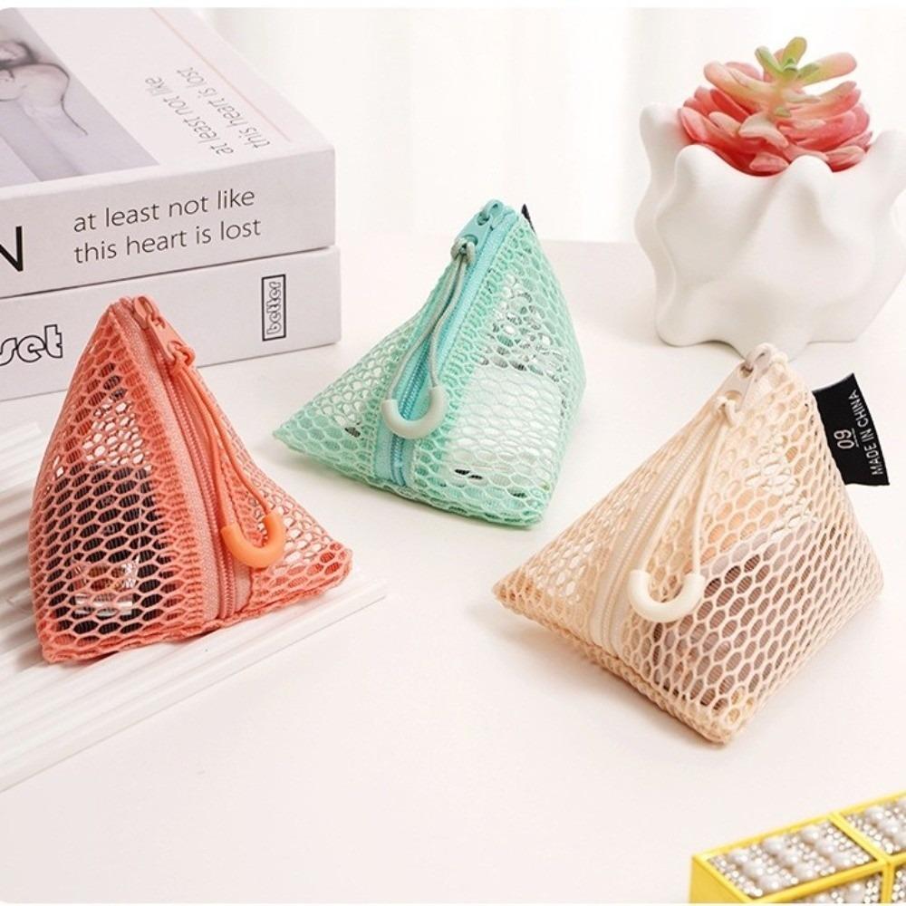 Clear Visible Mesh Storage Pouch Organizer Triangle Design Mini Coin Purse New Mesh Bag Travel Use