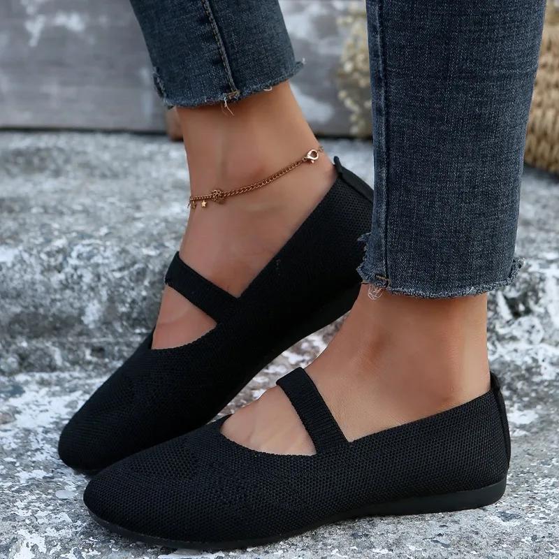Divat Női Stretch Kötött Balett Lapos Cipők Retro Új tavaszi Lélegző Mesh Loafers Balerina Moccasin Slip on Lazy Shoes