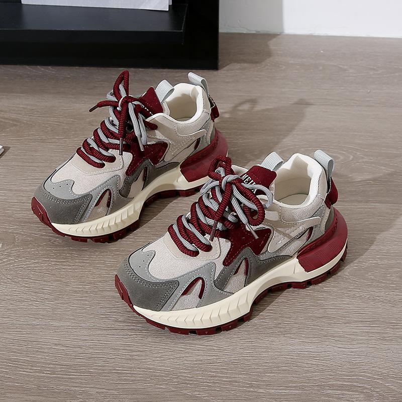 2026 new genuine leather Forrest Gump shoes color blocked high shoes versatile sports dad thick soled women's shoes
