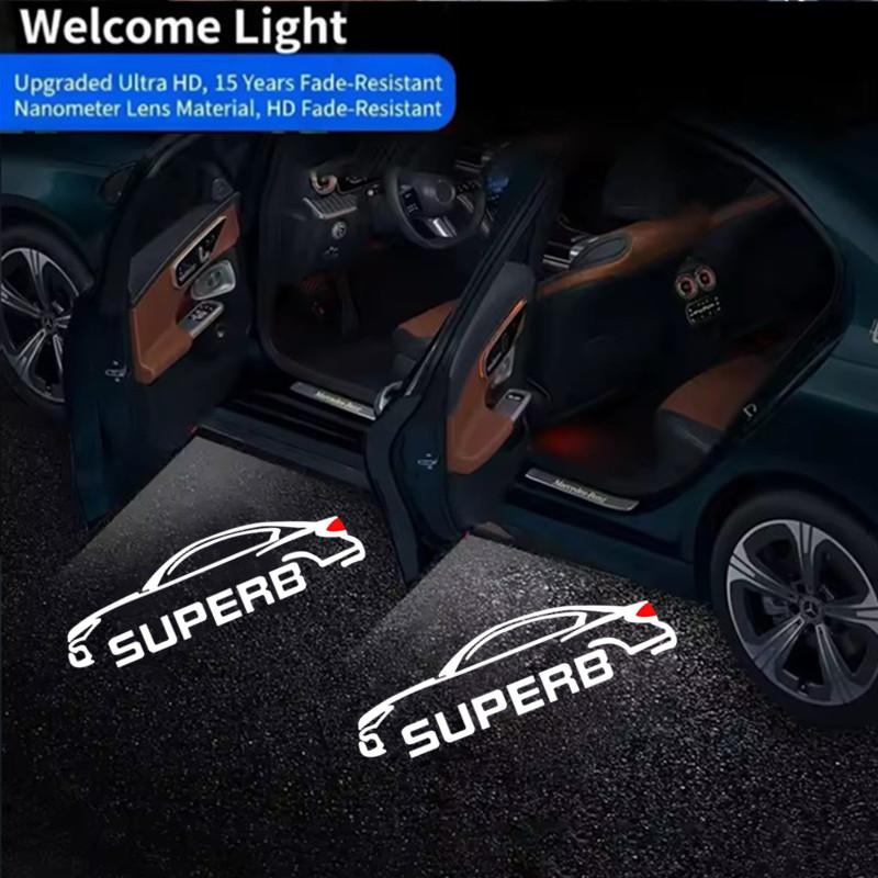 DDWO5 2Pcs LED Car Door Emblem Light Welcome Lamp Wireless Projector For Skoda Superb 2009 2010 2011 2012 2013-2025 Auto Accessories