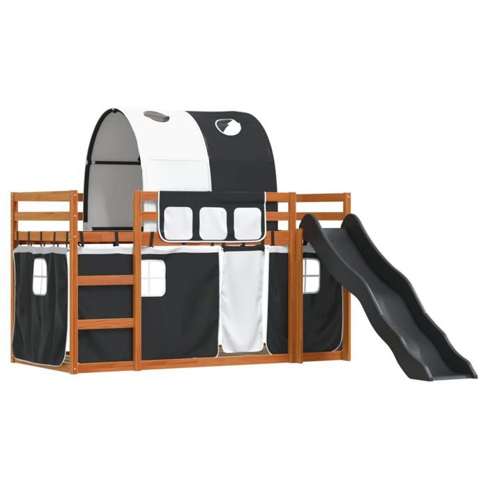 VidaXL Lit superposé avec toboggan et rideaux blanc et noir 90x200 cm, lit, cadre de lit, lit superposé bas, meuble de 3284140