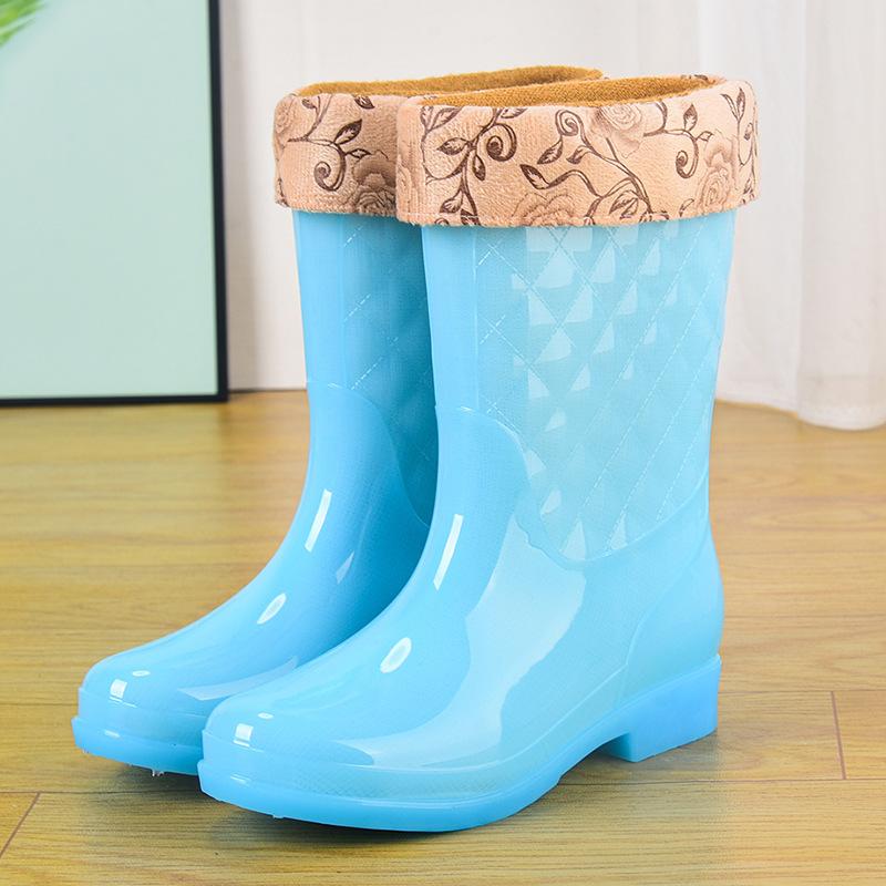 Jelly water boots tall waterproof shoes crystal rubber shoes non-slip cover shoes women's summer fashion rain shoes rain boots transparent thickened