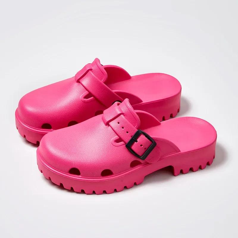 Women s Solid Color Cushioned Flatform Sandals, Slip-on Platform Slides, EVA Round Toe Garden Shoes, Platform Clogs for Women 36-37